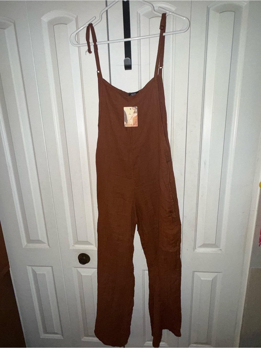 Women's Rust Linen-Blend Jumpsuit CALLOUT-loose stitching in front see last pic
